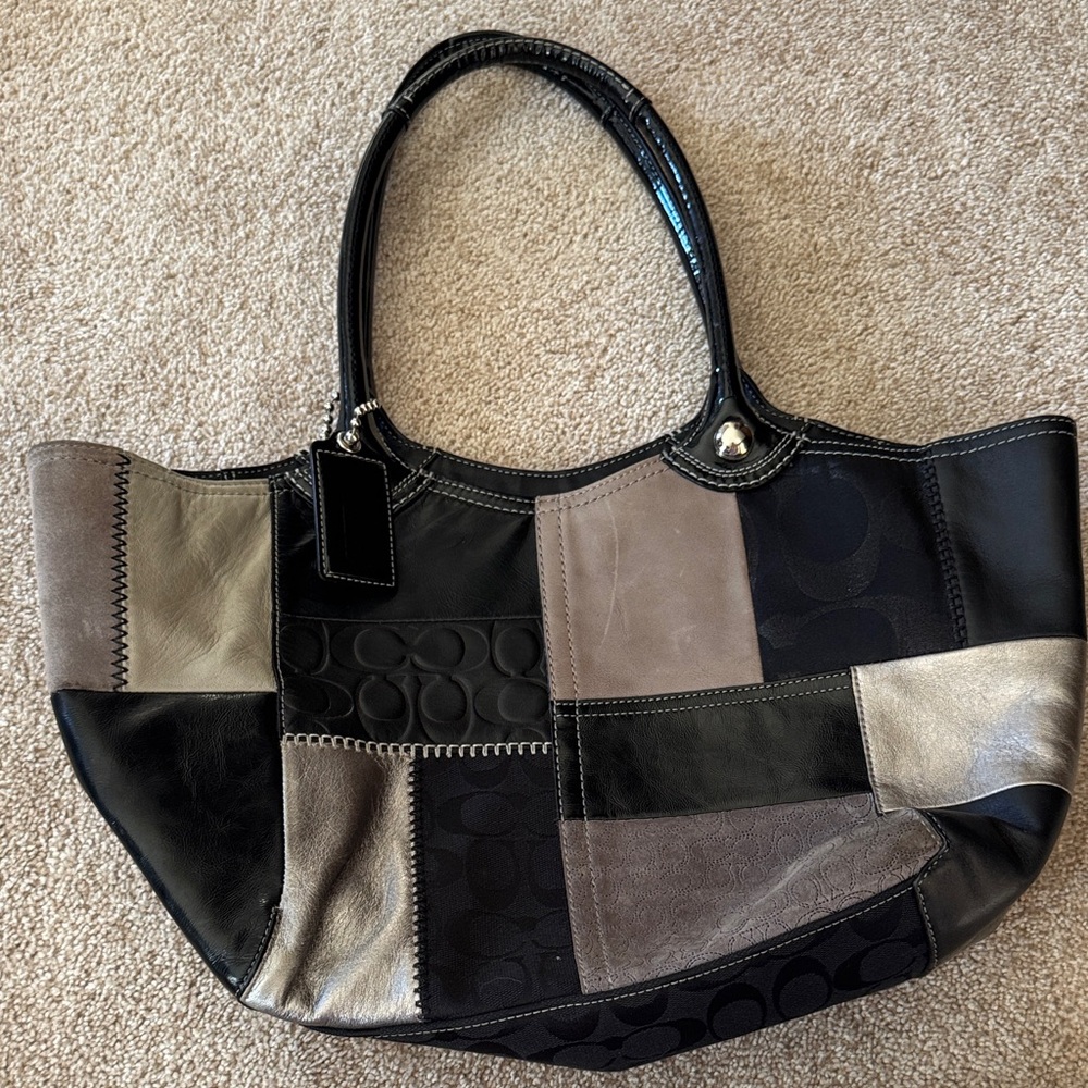 Coach Patchwork Tote Bag - Black and Gray